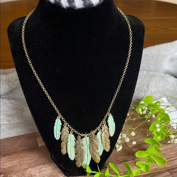 Lucky Brand Gold and Turquoise Feather Necklace - Picture 1 of 5